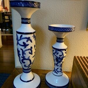 Lauren by Ralph Lauren mandarin blue pillar candle holders.